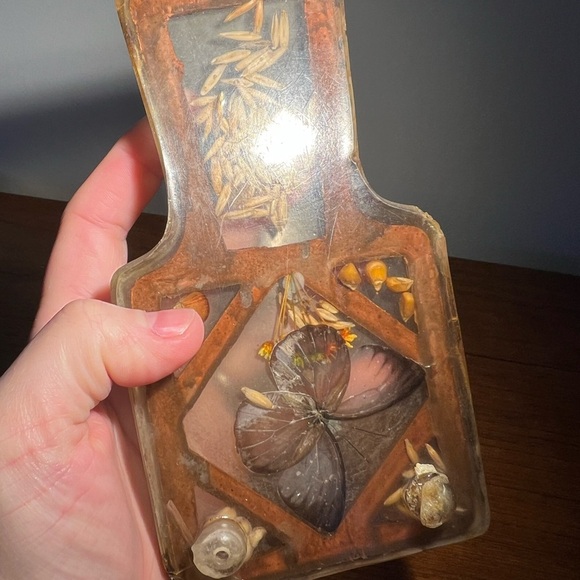 70s Lucite Butterfly & Grains Spoon Rest 3.25x6.25” Vintage Kitchen Decor Earthy - Picture 6 of 13